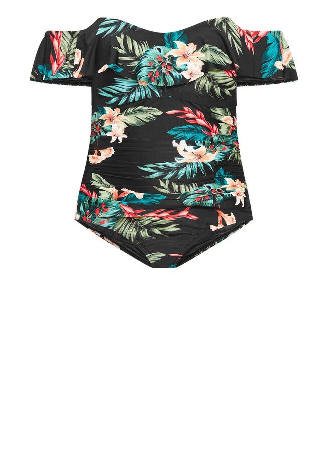 Ingrid Ruffle Print 1 Piece - black, BLACK, alternate image number null