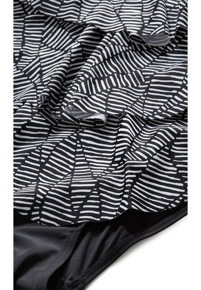 Pia V-Tiered 1-Piece Swimsuit, BLACK PRINT, alternate image number null