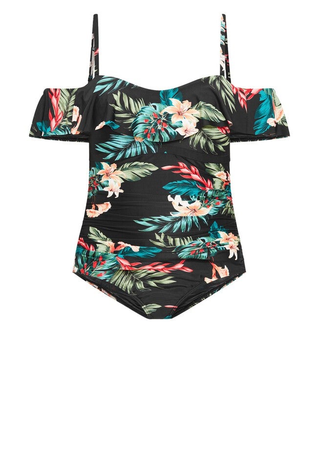 Ingrid Ruffle Print 1 Piece - black, BLACK, alternate image number null