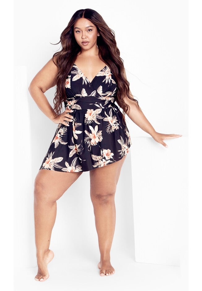 Ischia Overlay 1Piece print - black tropics, BLACK, alternate image number null