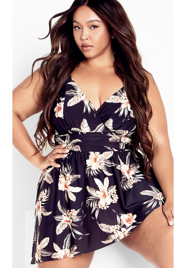 Ischia Overlay 1Piece print - black tropics, BLACK, hi-res image number null