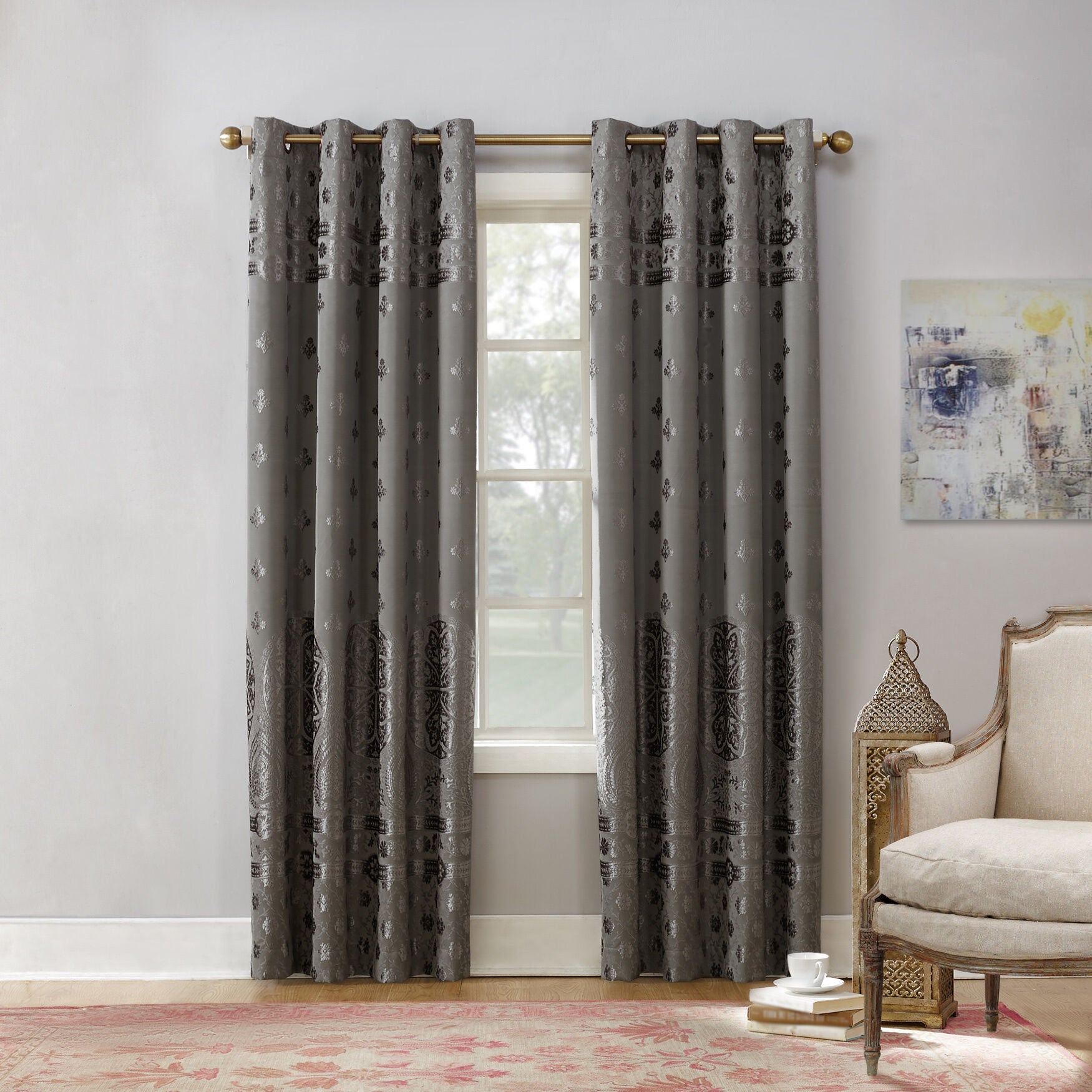 Ellyn Bonded Velvet Blackout Grommet Panel, GRAY, hi-res image number 0