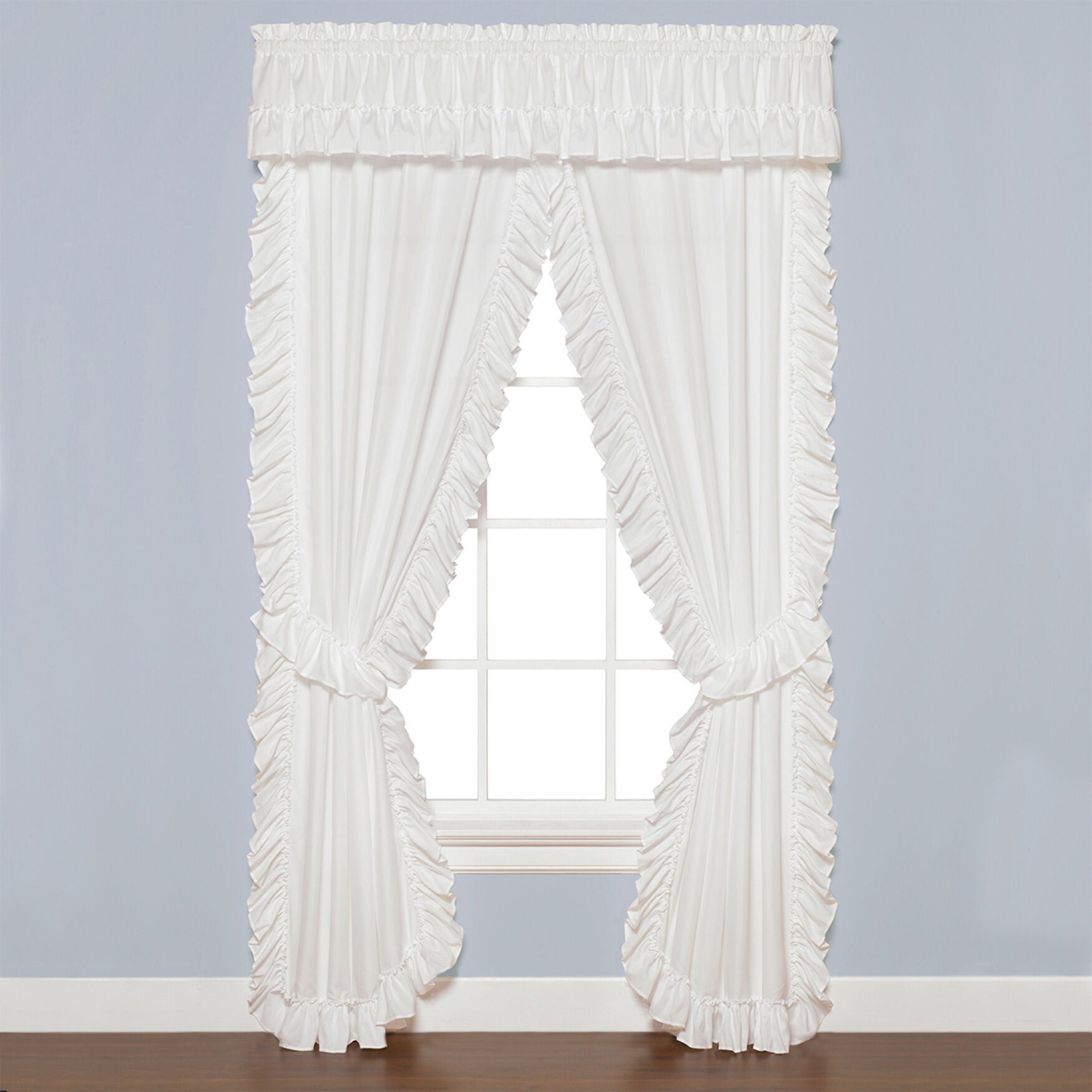 Sarah Ruffel Panel Set with Tiebacks, WHITE, hi-res image number 0