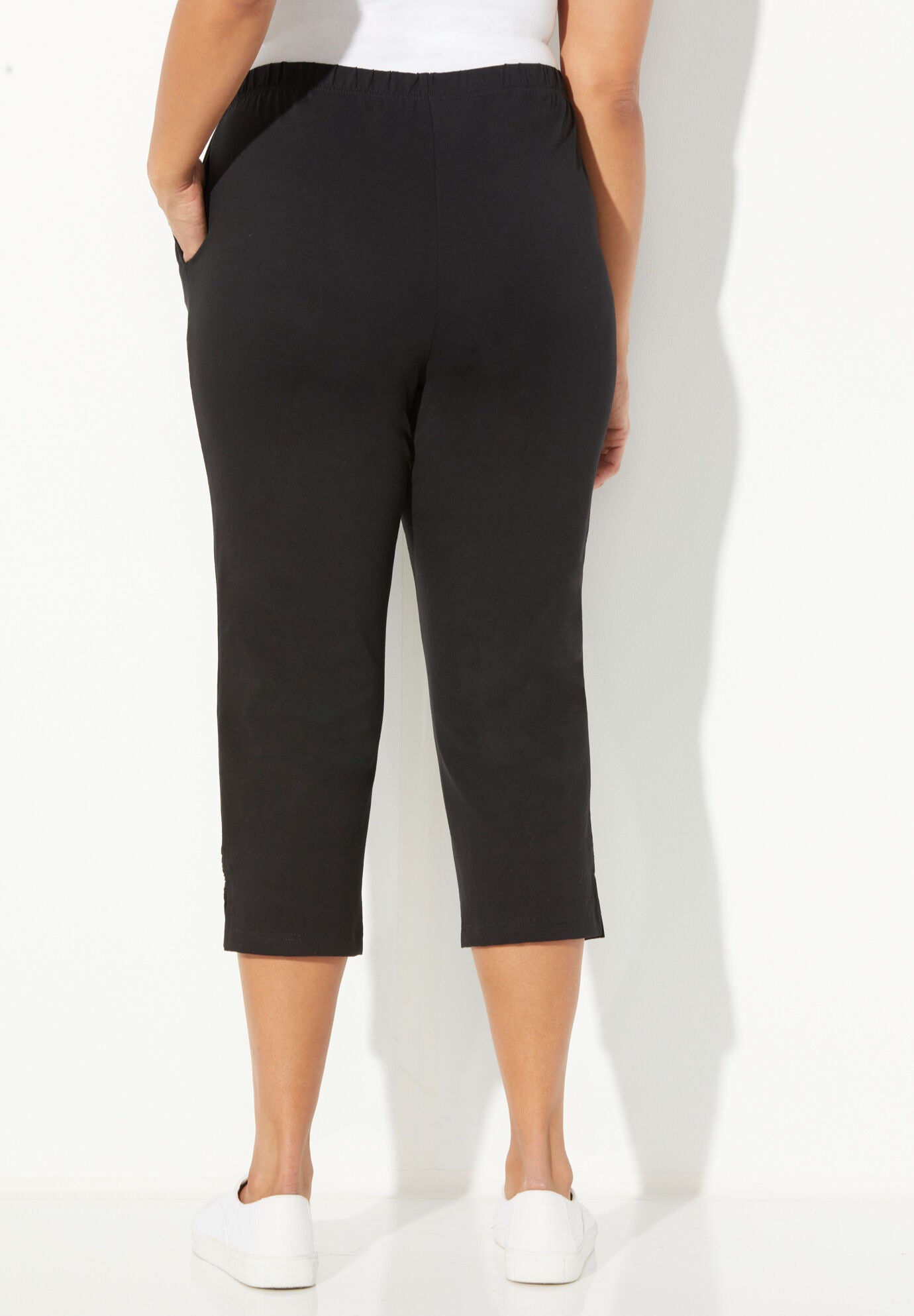 Suprema&reg; Crochet Trim Capri, BLACK, on-hover image number 1