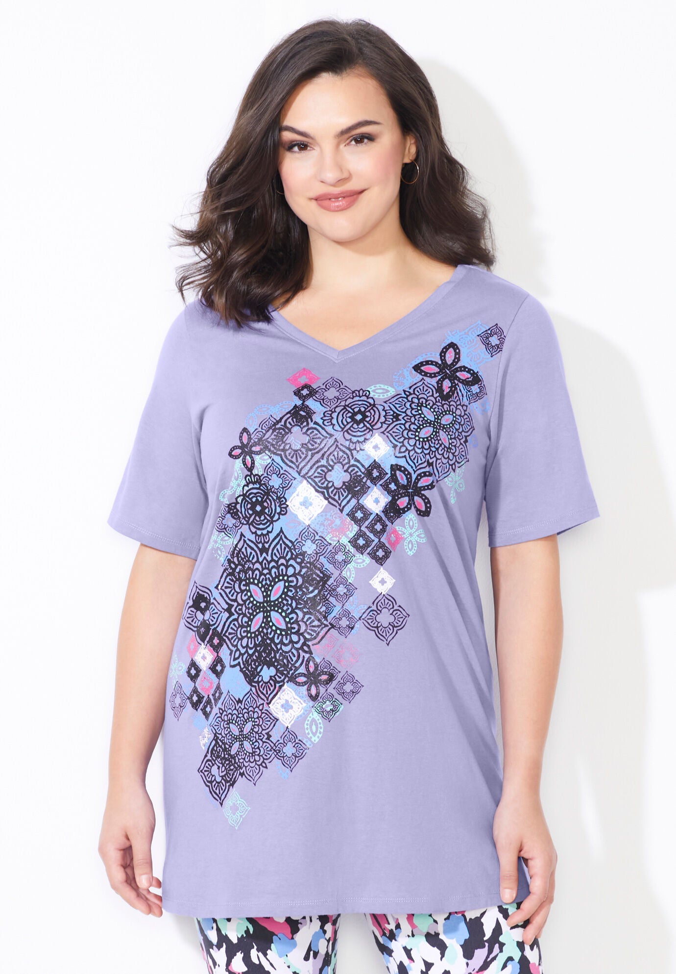 Active Double V-Neck Tunic, LAVENDER MEDALLION PLACEMENT, hi-res image number 0