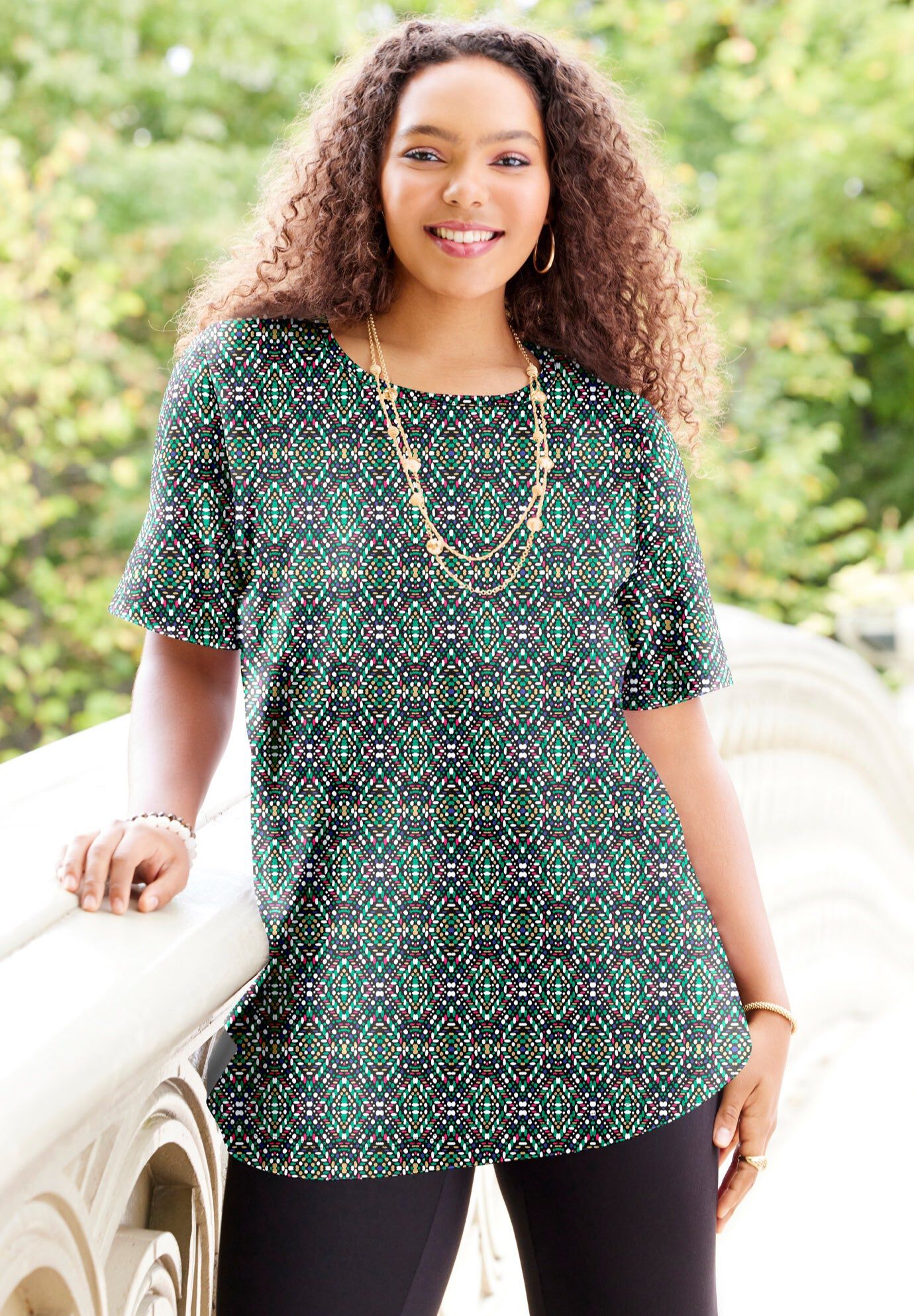 Suprema® Ultra-Soft Scoopneck Tee, MULTI KALEIDOSCOPE GEO, hi-res image number 0