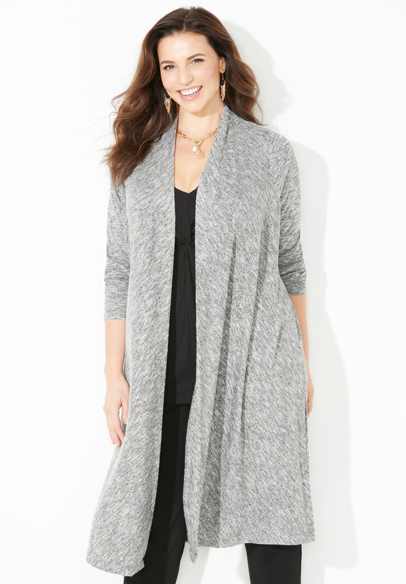 Curvy Collection Duster Cardigan, BLACK, hi-res image number 0