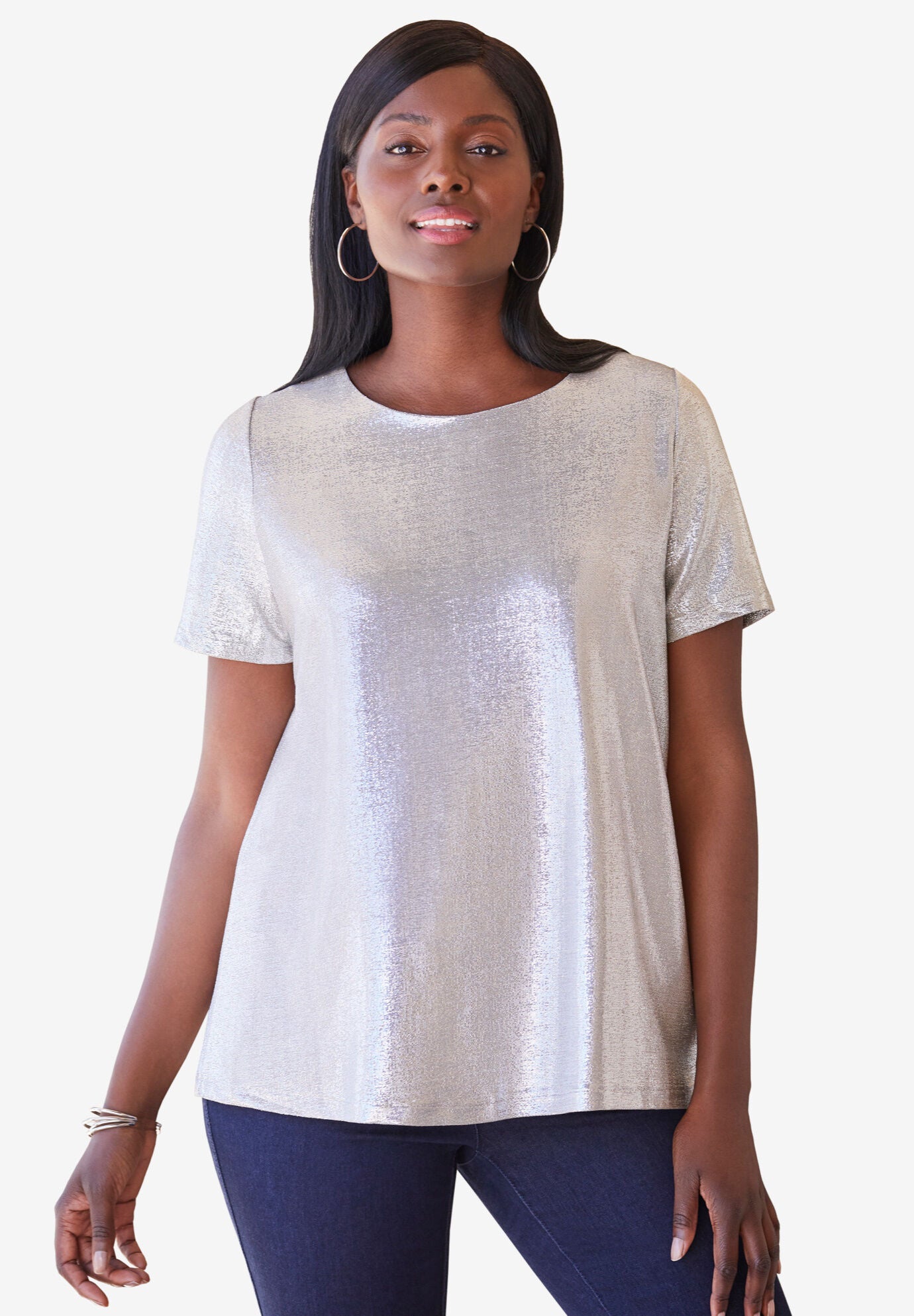 Metallic Tee, SILVER, hi-res image number 0