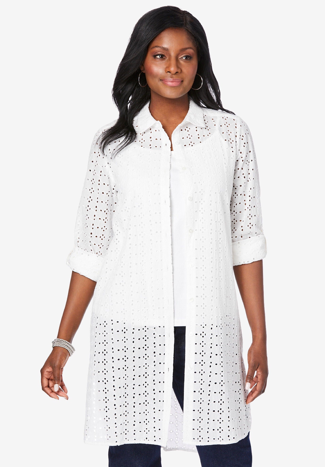 Eyelet Mega Tunic, WHITE, on-hover image number 1