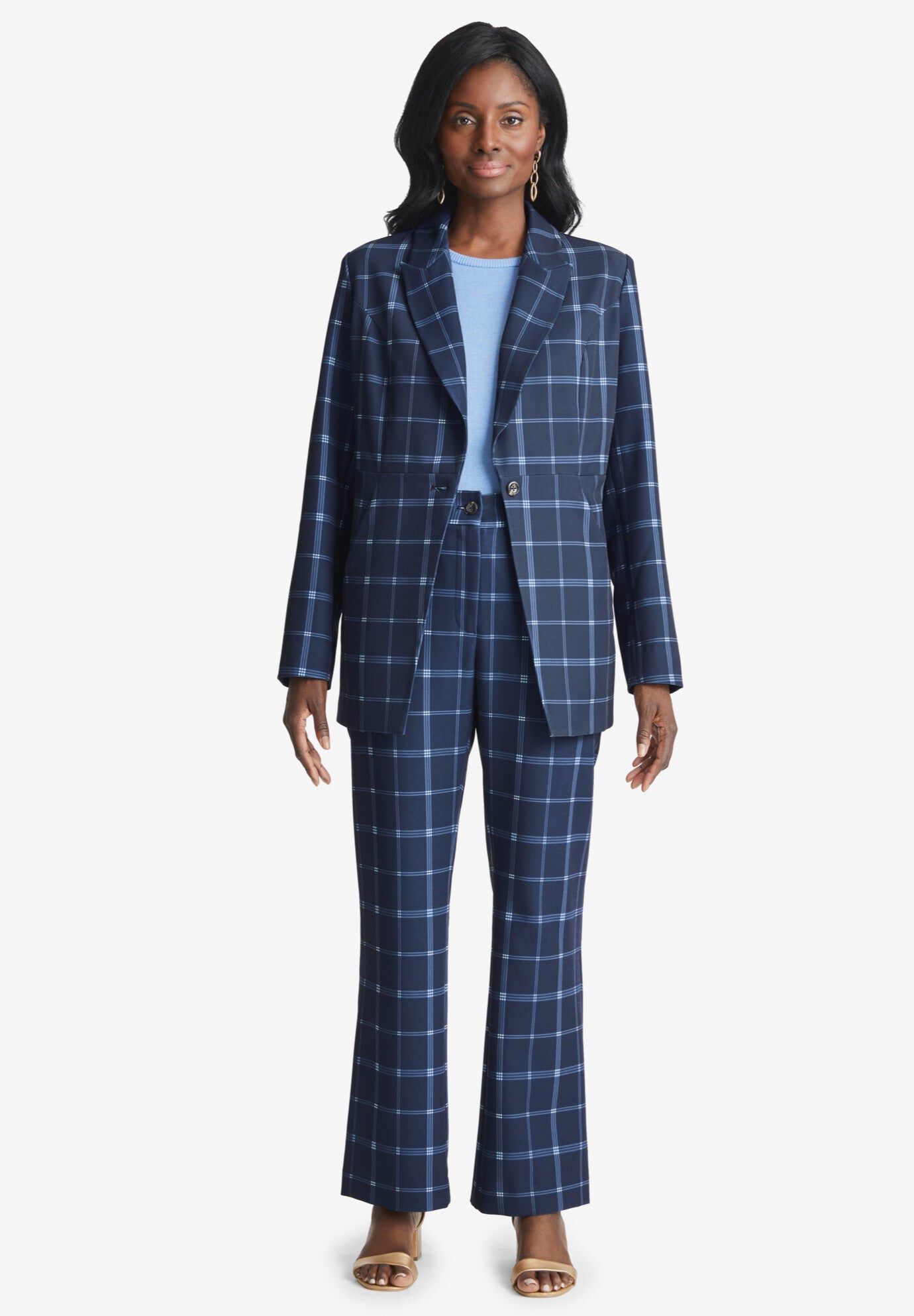 Bi-Stretch Blazer, NAVY DOUBLE PLAID, hi-res image number 0