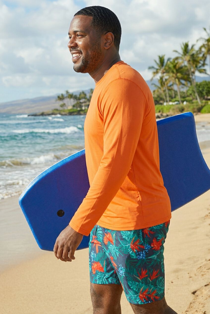 UPF 50 Long Sleeve Swim Top, ORANGE, alternate image number 2