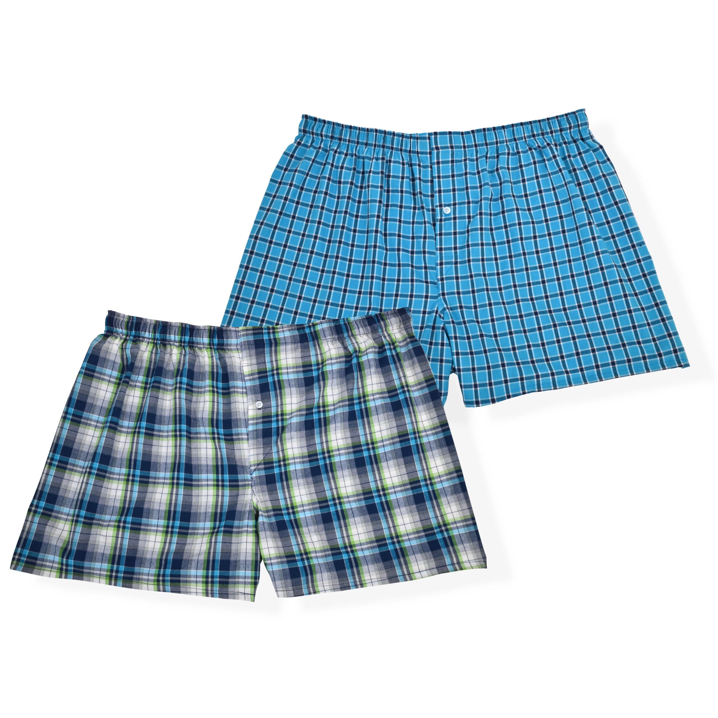 Men's 2-Pack Stretch Woven Boxer, BLUE CHECK PLAID, hi-res image number 0