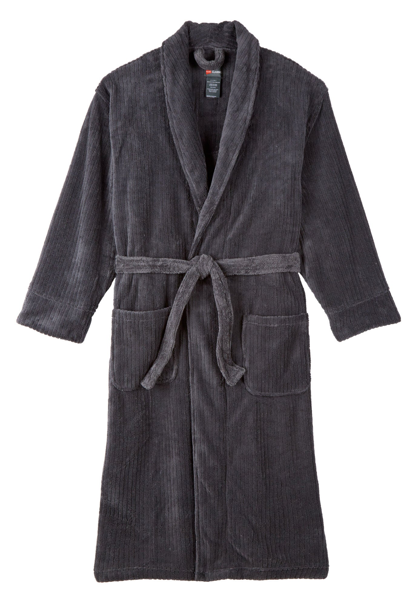 Hanes® Plush Fleece Robe, CHARCOAL, hi-res image number 0