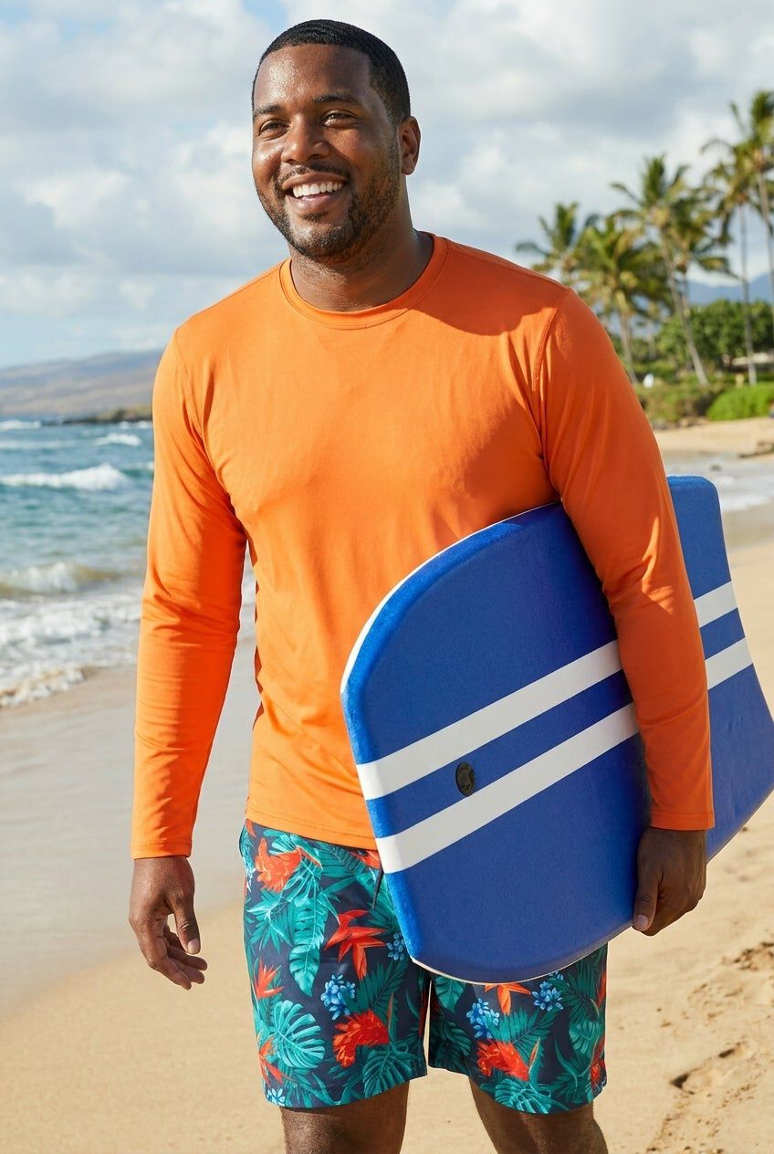 UPF 50 Long Sleeve Swim Top, ORANGE, hi-res image number 0