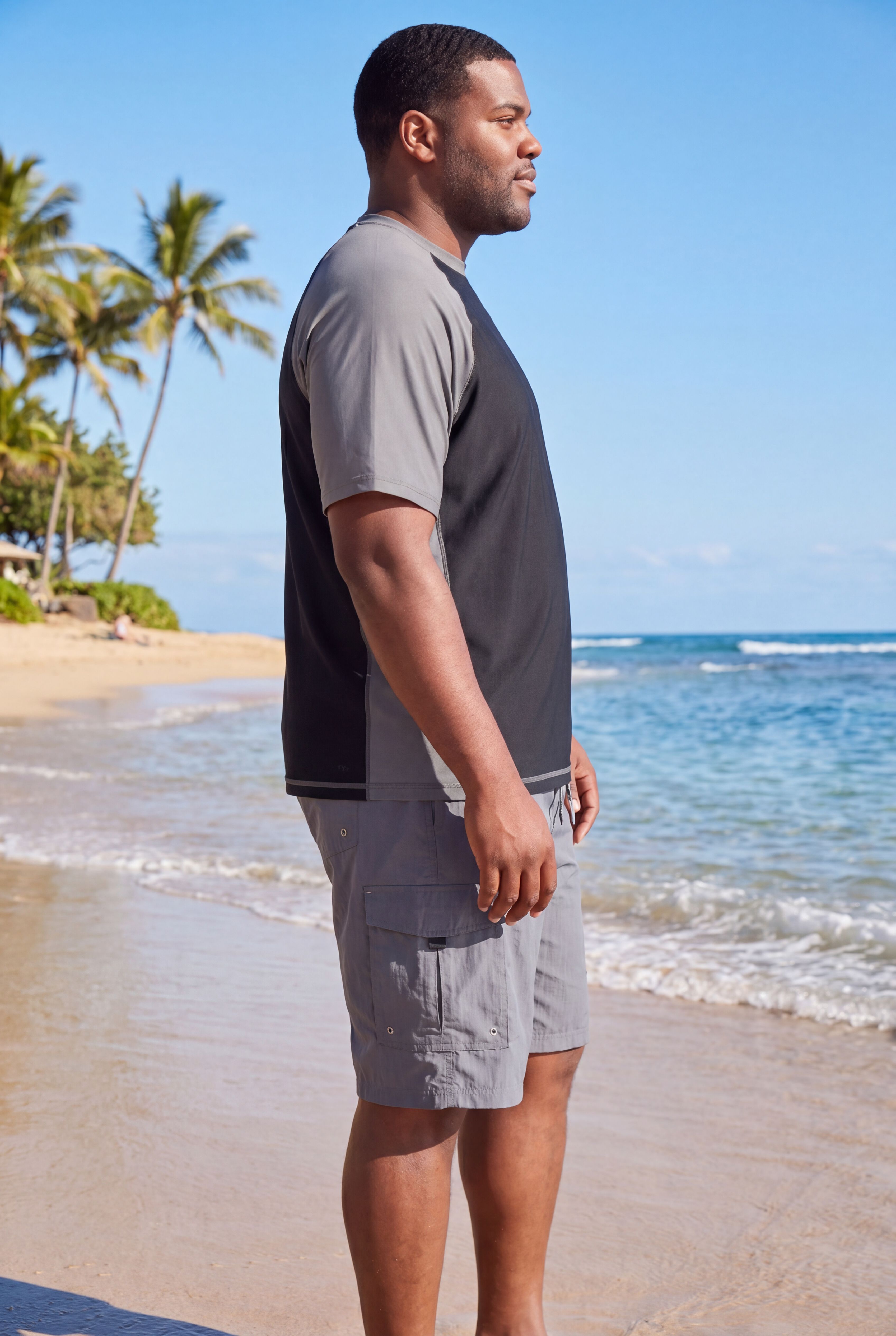 Raglan Short Sleeve Swim Shirt, BLACK STEEL, alternate image number 2