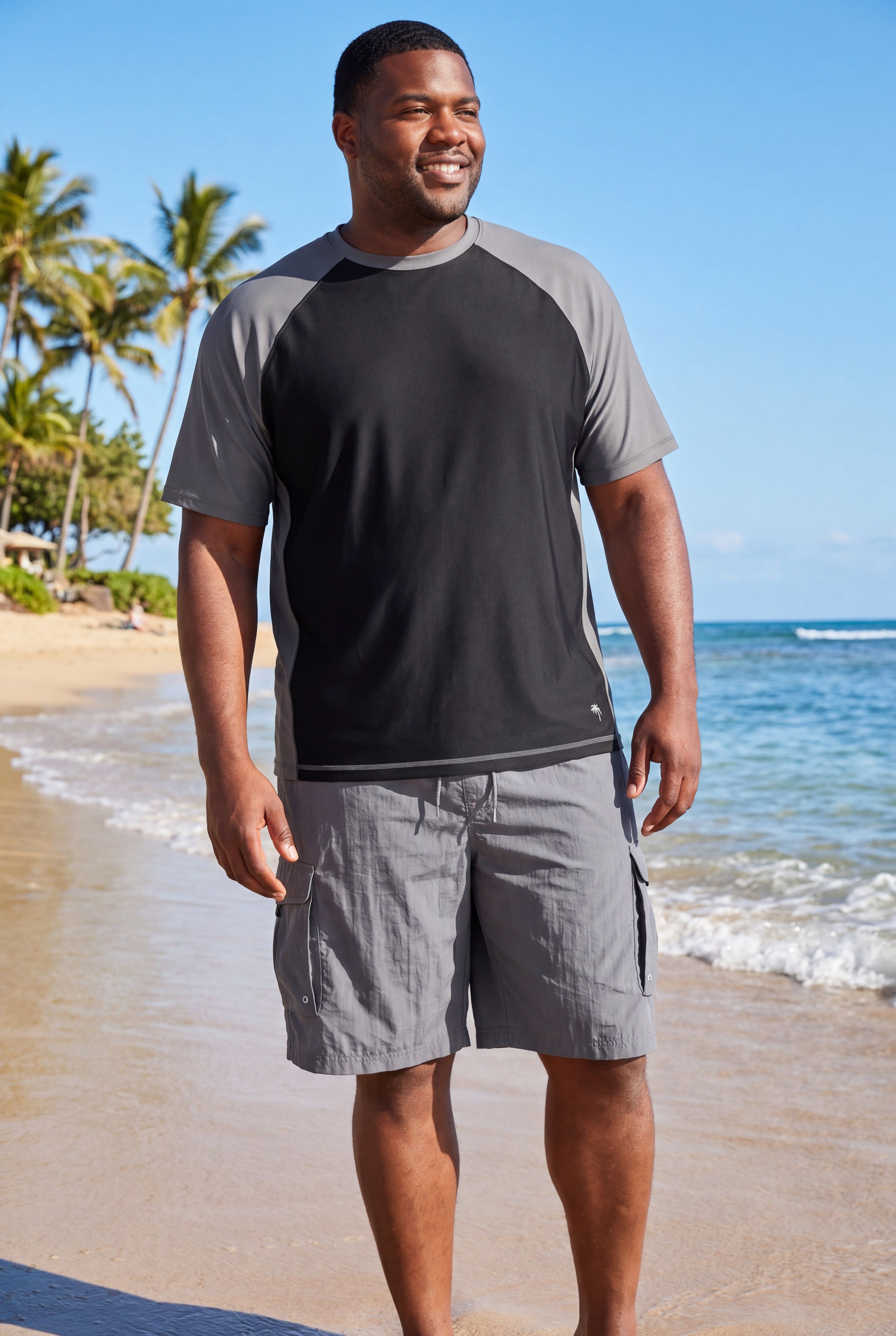 Raglan Short Sleeve Swim Shirt, BLACK STEEL, hi-res image number 0