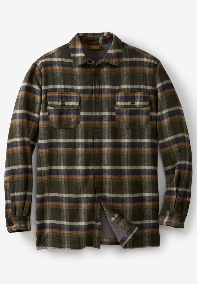 Fleece-Lined Flannel Shirt Jacket, FOREST GREEN PLAID, hi-res image number null