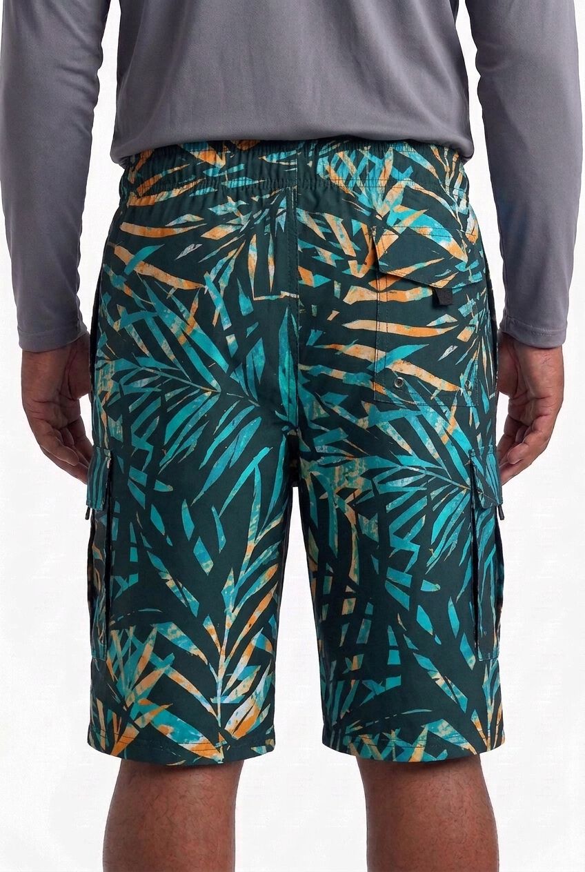 8 inches Flex Cargo Swim Trunks, GREEN PAINTERLY LEAVES, alternate image number 4