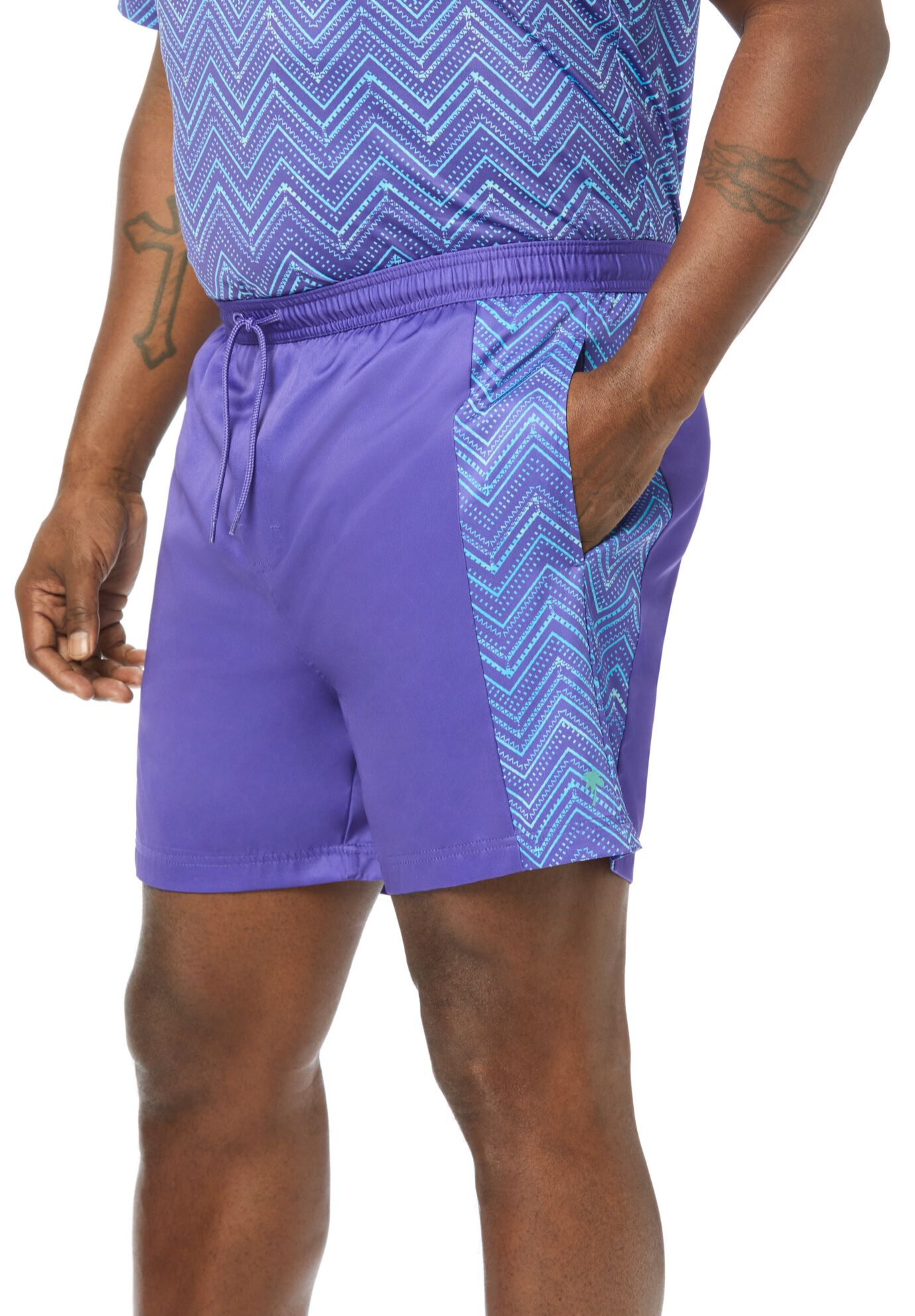 5 inches Contrast Swim Shorts with Super Stretch Liner, NAVY CHEVRON, alternate image number 3