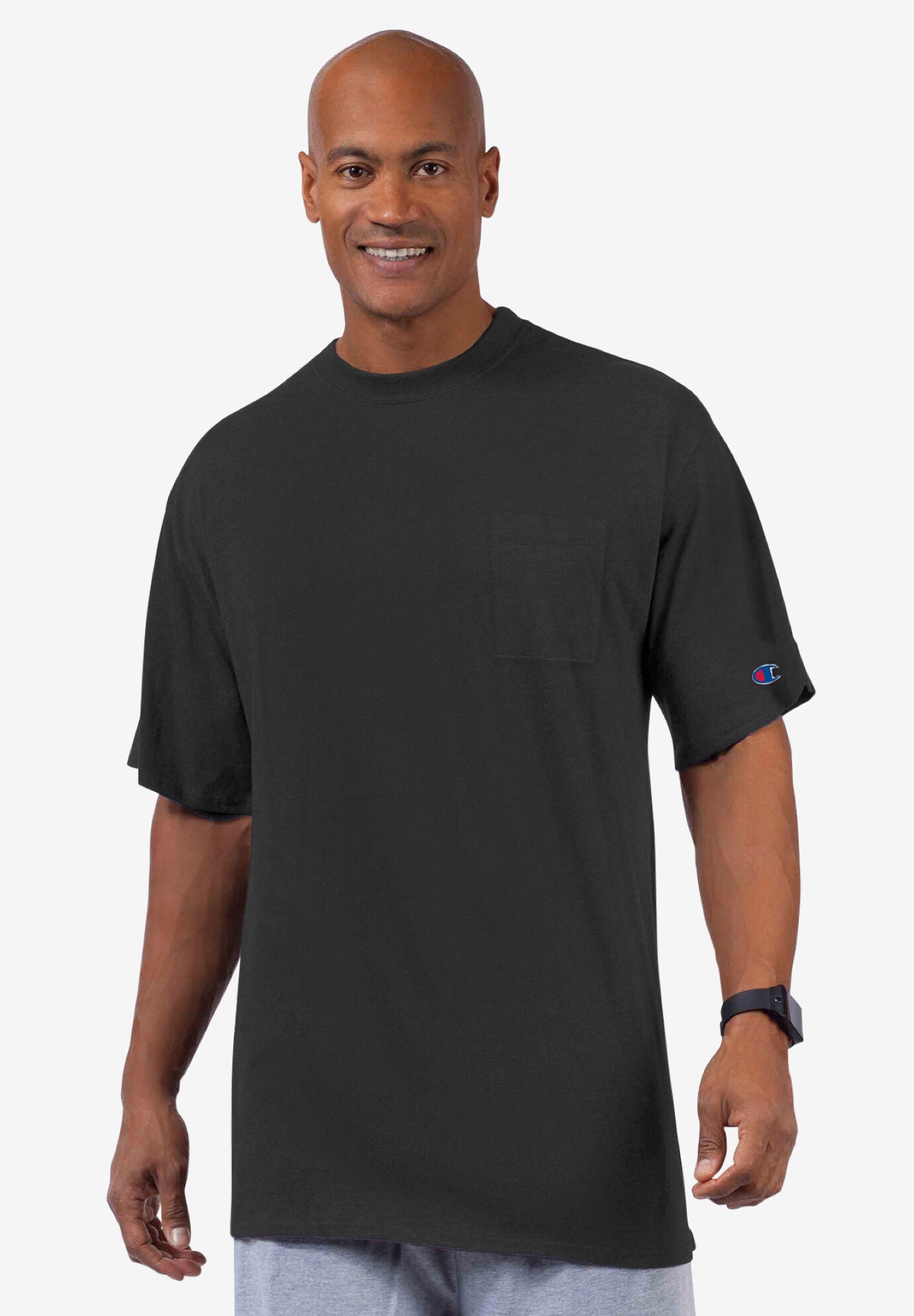 Champion&reg; Short-Sleeve Pocket Cotton Tee, BLACK, hi-res image number 0