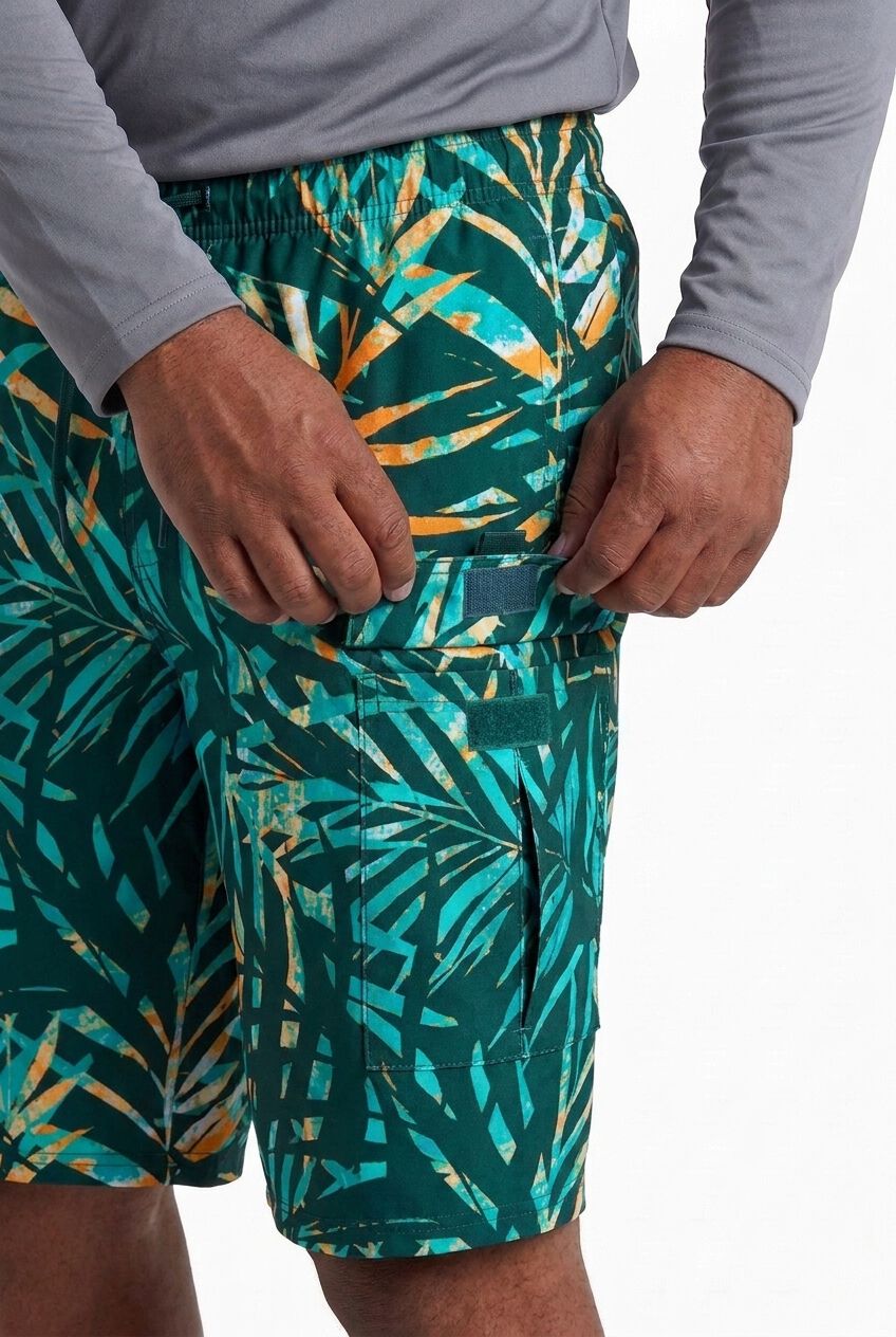 8 inches Flex Cargo Swim Trunks, GREEN PAINTERLY LEAVES, alternate image number 2