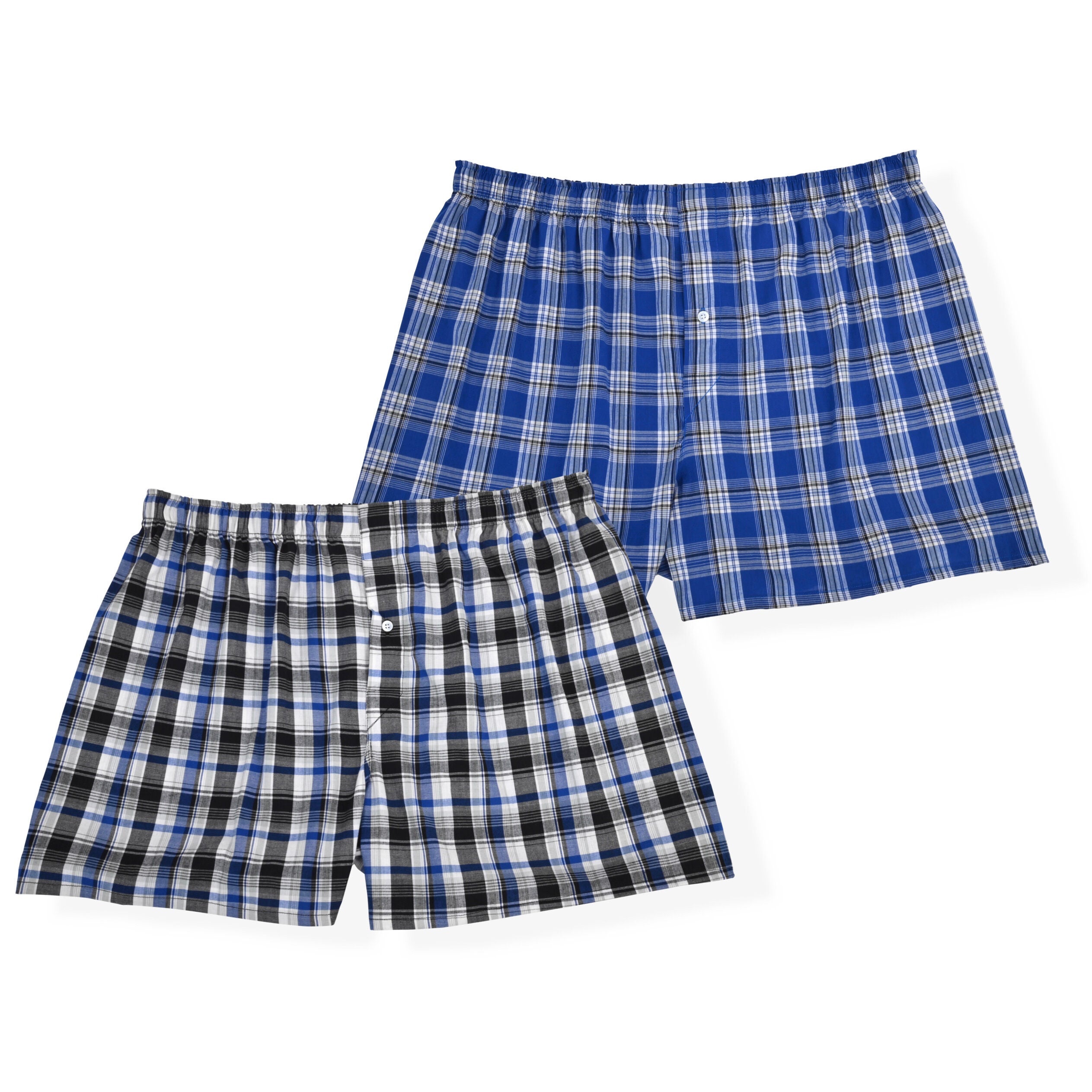 Men's 2-Pack Stretch Woven Boxer, BLACK BLUE PLAID, hi-res image number 0