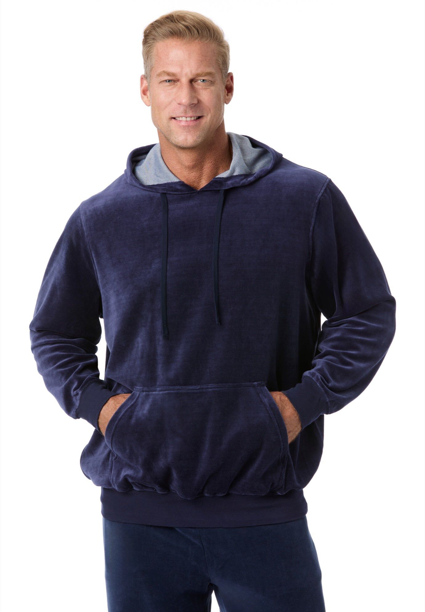 Velour Long-Sleeve Pullover Hoodie, NAVY, hi-res image number 0