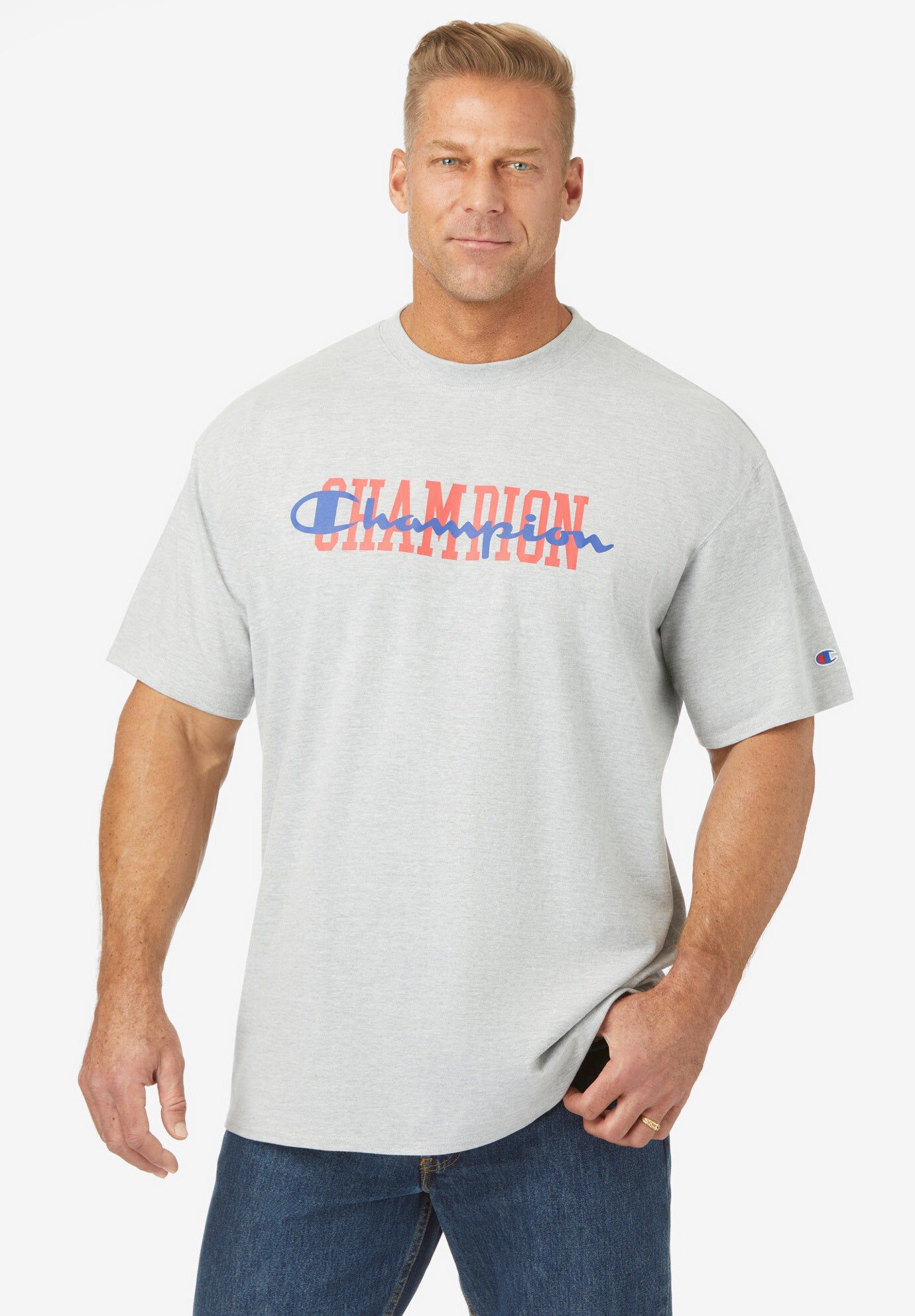 Double Logo T-Shirt, HEATHER GREY, hi-res image number 0