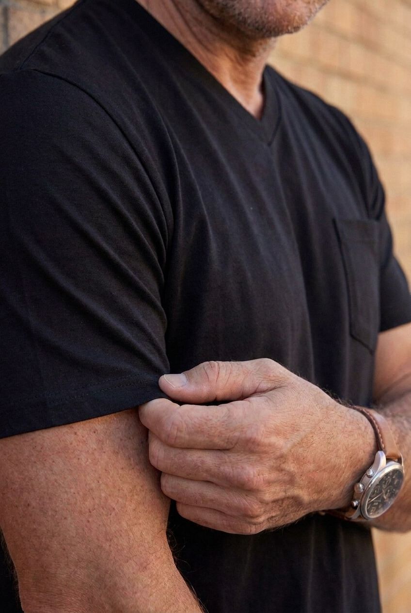 Shrink-Less Lightweight V-Neck Pocket T-Shirt, BLACK, alternate image number 3