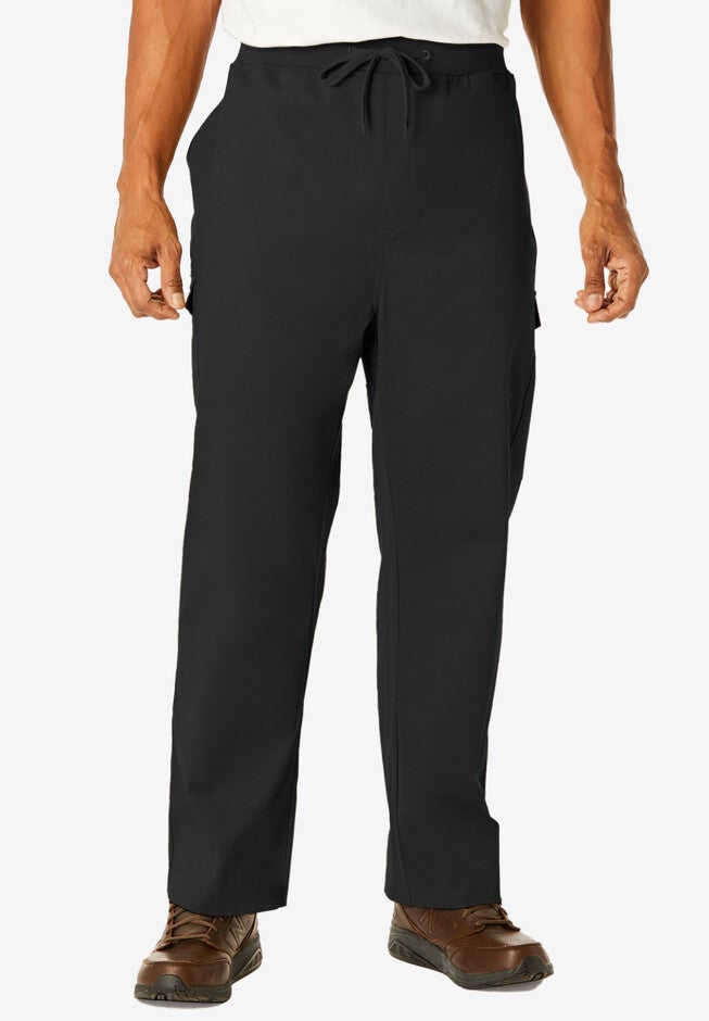 Ribbed Elastic Waist Stretch Cargo Pant, BLACK, hi-res image number null