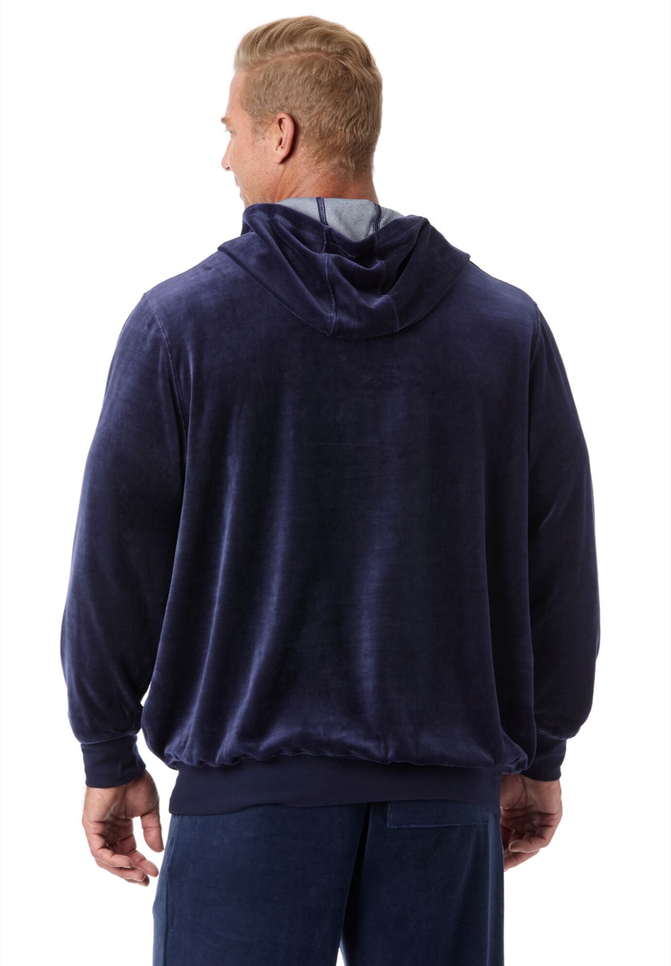 Velour Long-Sleeve Pullover Hoodie, NAVY, alternate image number 3