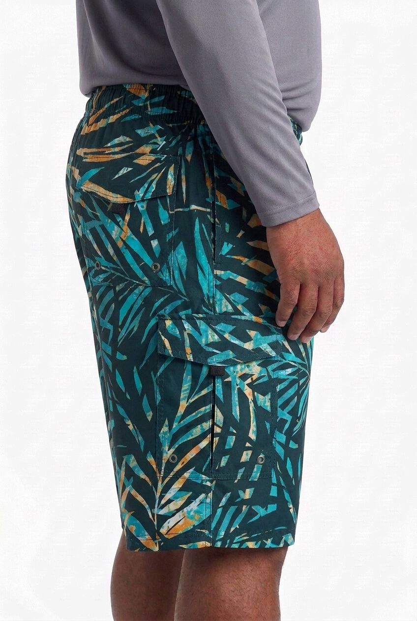 8 inches Flex Cargo Swim Trunks, GREEN PAINTERLY LEAVES, alternate image number 3