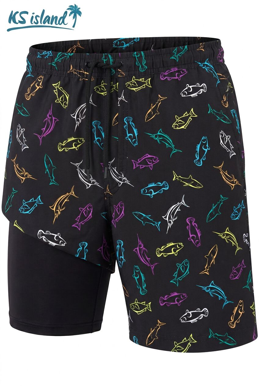 8 inches Swim Trunks with Super Stretch Liner, MULTI FISH, alternate image number 5