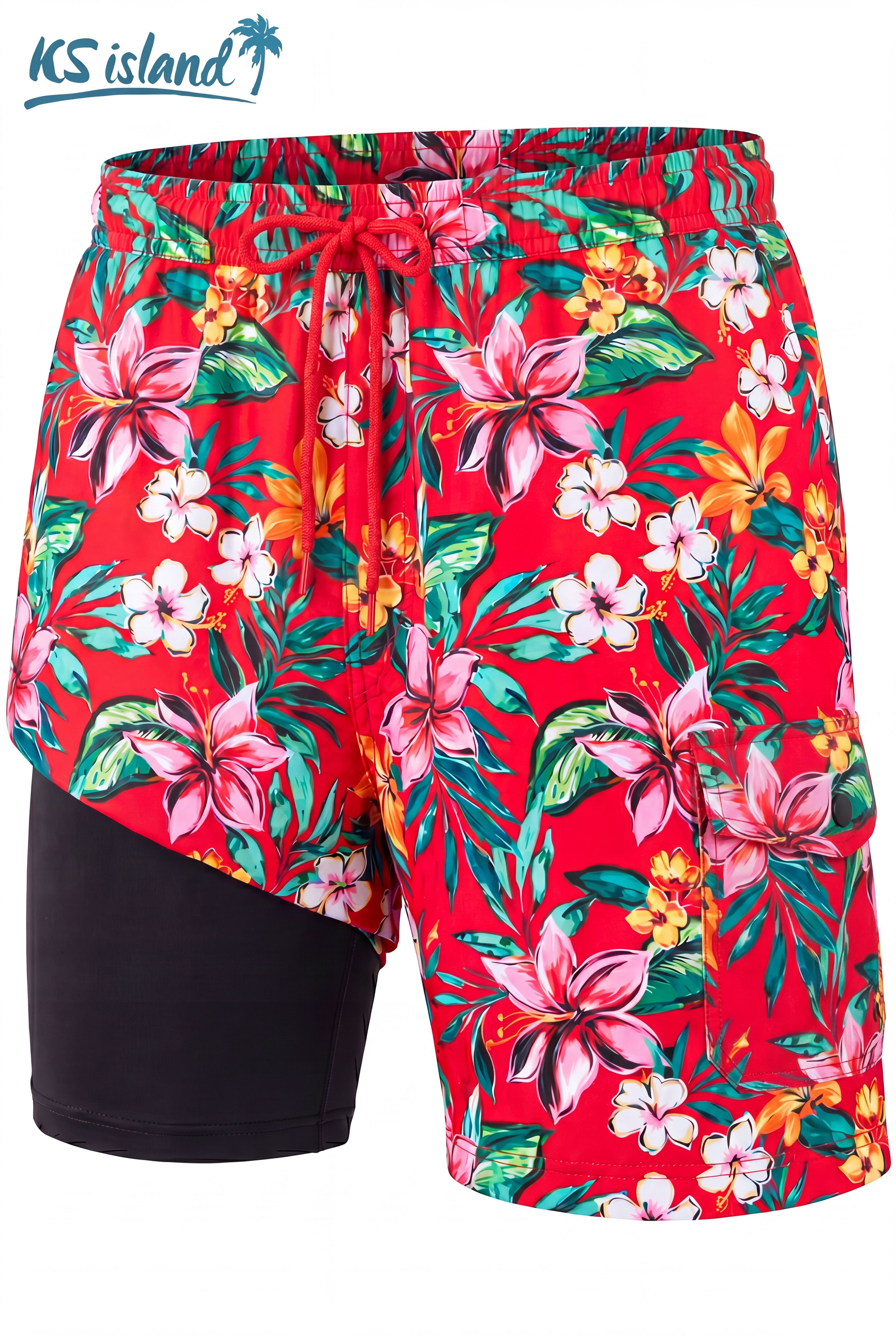 8 inches Cargo Shorts with Super Stretch Liner, RED HAWAII, alternate image number 4