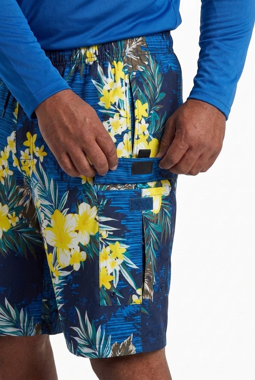 8 inches Flex Cargo Swim Trunks, YELLOW HIBISCUS, alternate image number 2