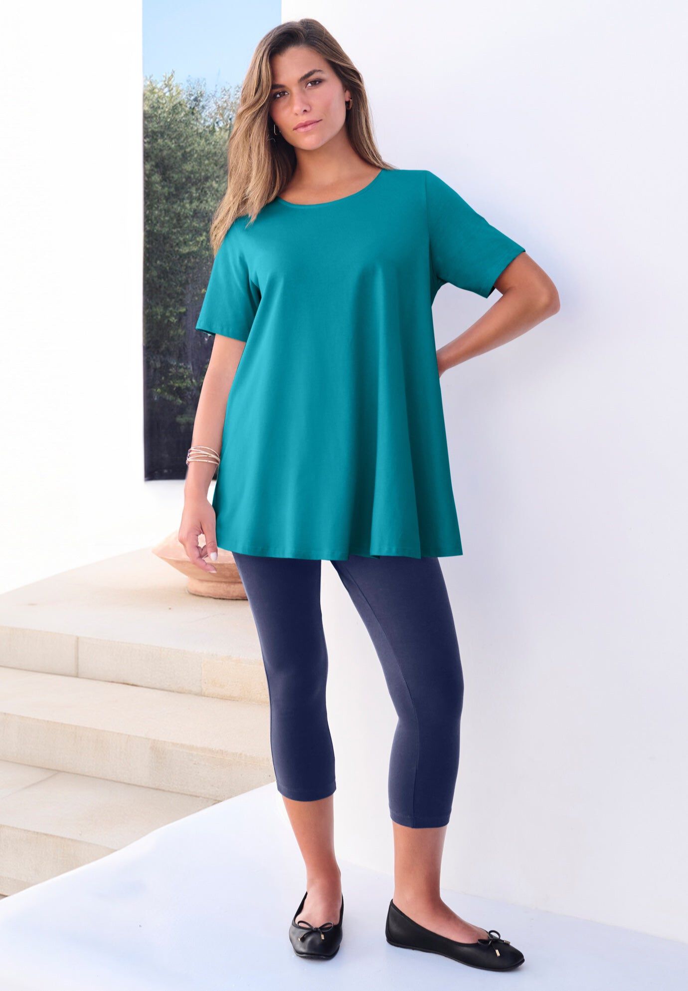 Plus Size Ultimate Cotton Crewneck Short Sleeve Swing Tee