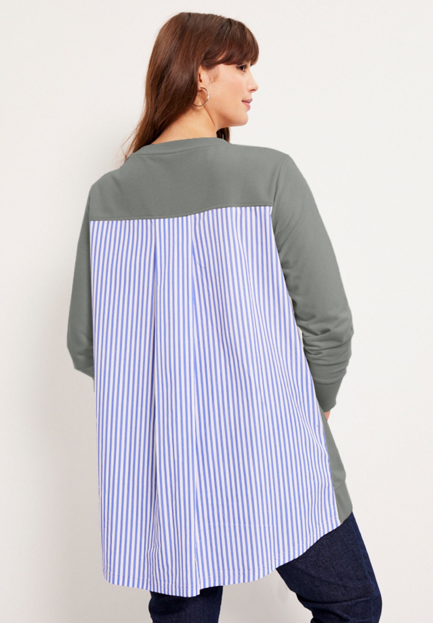 Poplin-Back Pullover Sweater, , on-hover image number 1