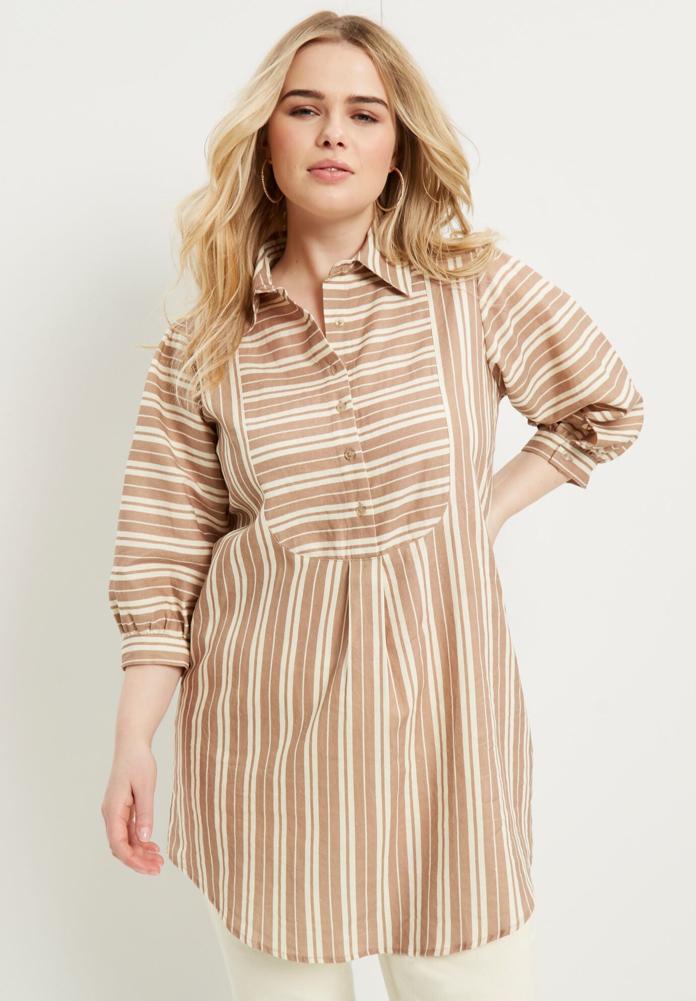 Half Button-Down Lino Soleil Tunic, , alternate image number 3