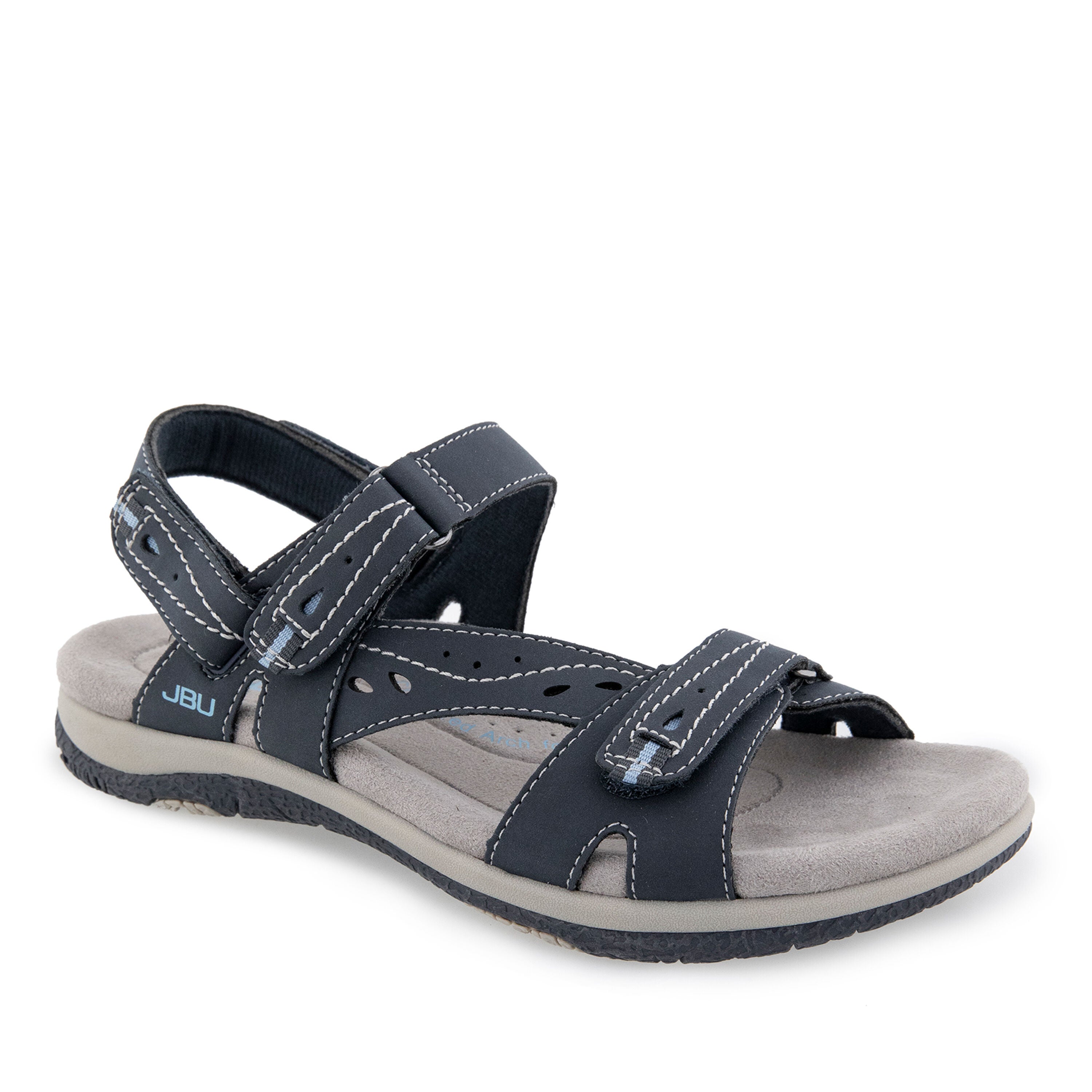 Stephie Vegan Hook and Loop Flat Sandal, NAVY, hi-res image number 0