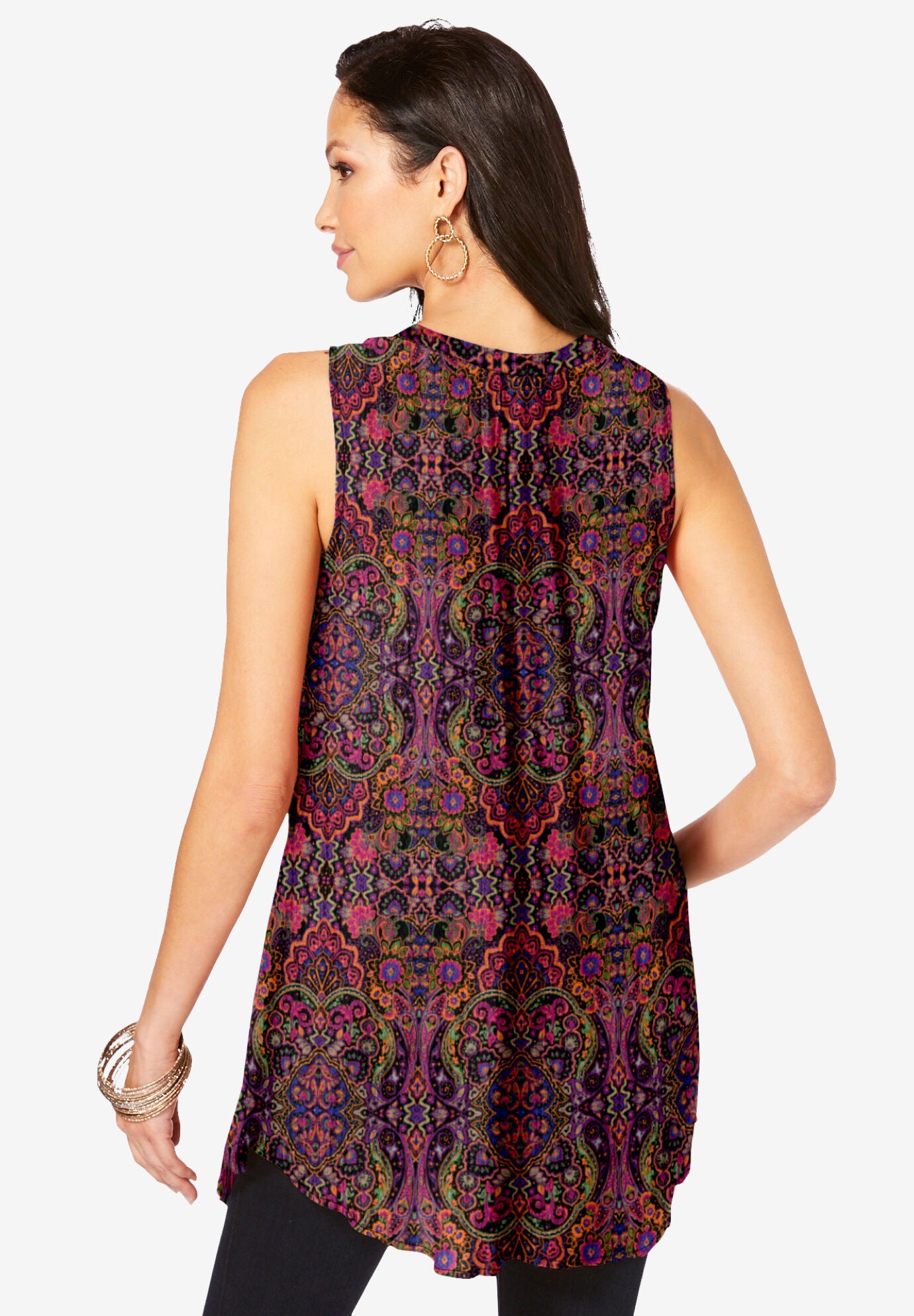 Sleeveless Angelina Tunic, TROPICAL EMERALD MIRRORED MEDALLION, alternate image number 2