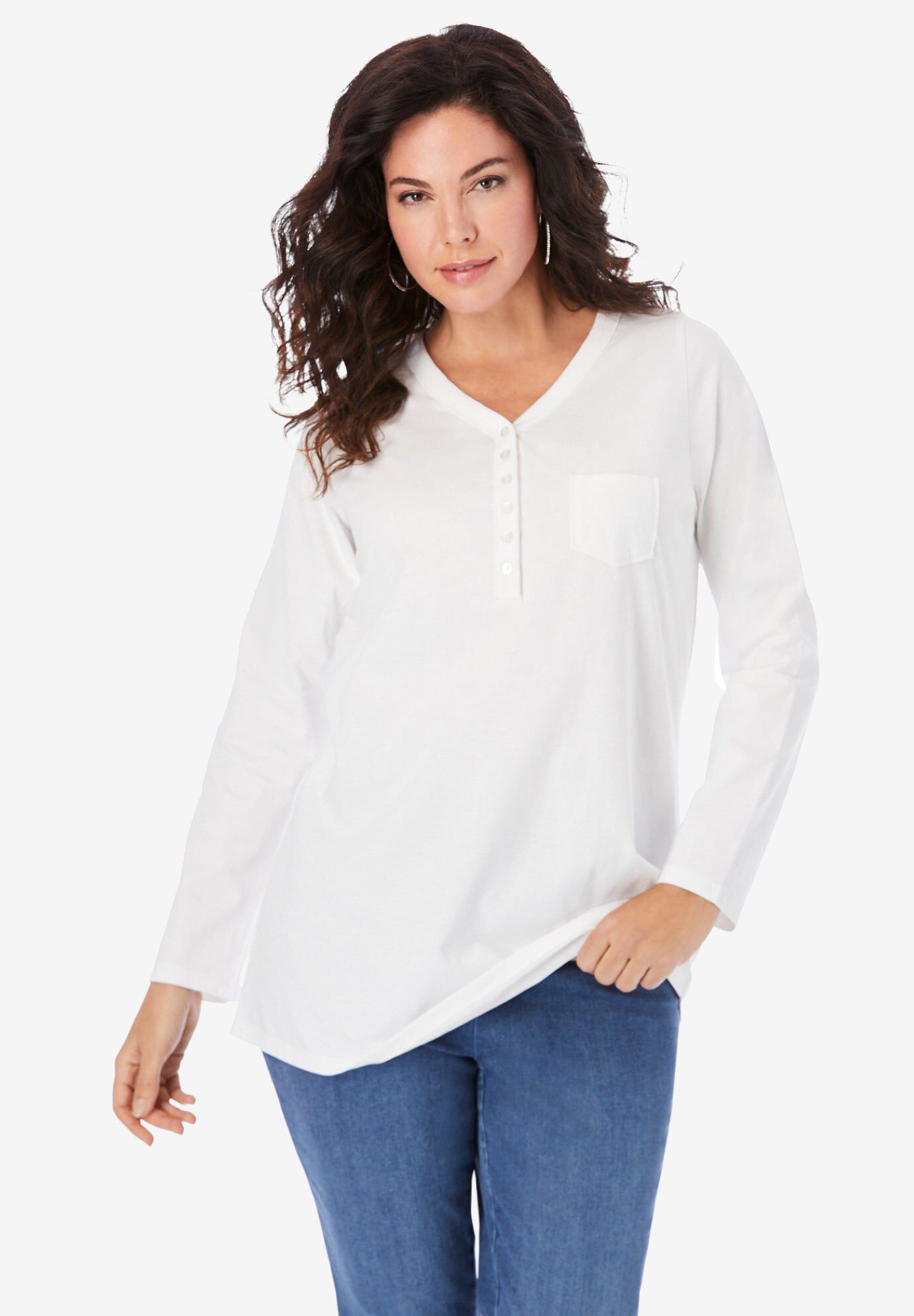 Ultimate Long Sleeve Henley Tee with Sweetheart Neck