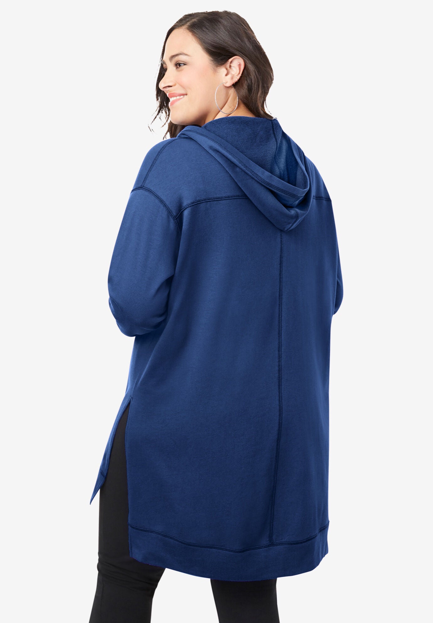 French Terry Tunic Hoodie, NAVY TIE DYE, alternate image number 2