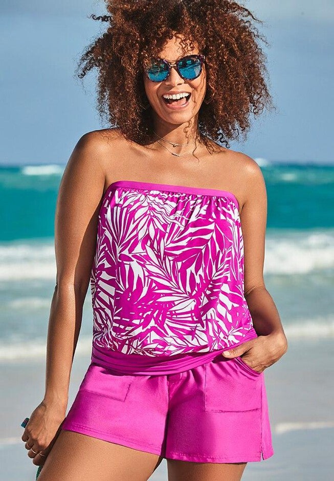 Bandeau Blouson Tankini Set with Cargo Short, , hi-res image number 0