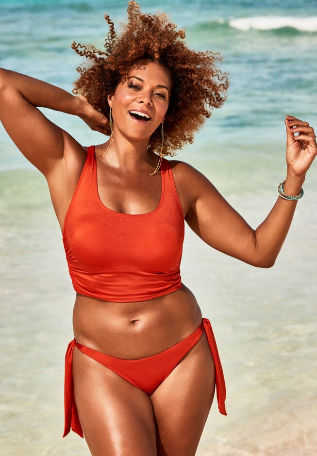 Cropped Racerback Side Tie Tankini Set, , hi-res image number 0