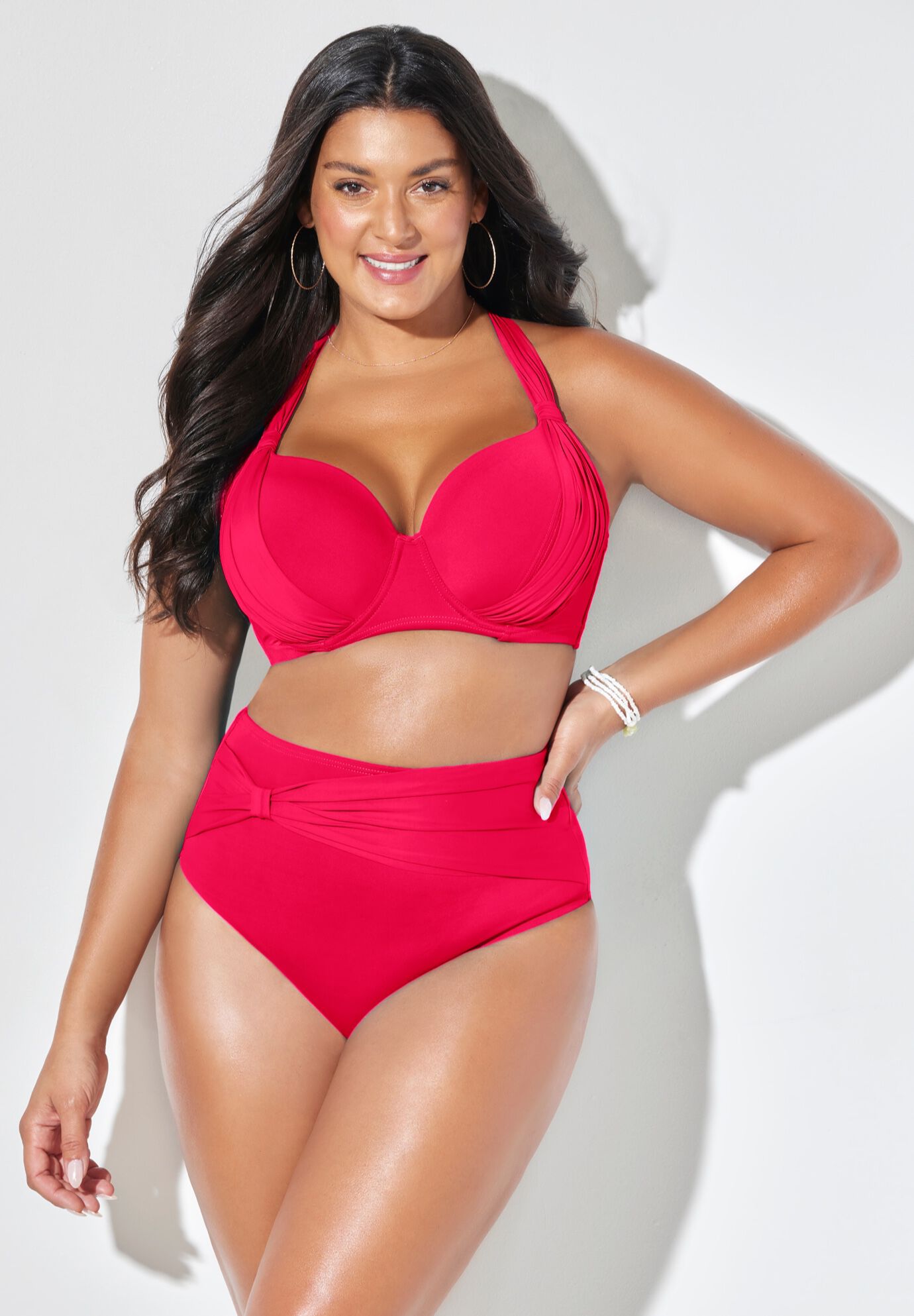 Bra Sized Drape Front Underwire High Waist Bikini Set, , alternate image number null