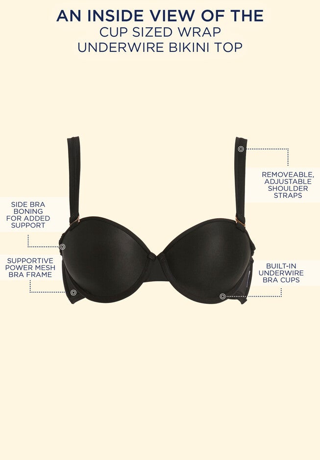 Crisscross Cup Sized Bandeau Underwire Wrap Bikini Top, , alternate image number null