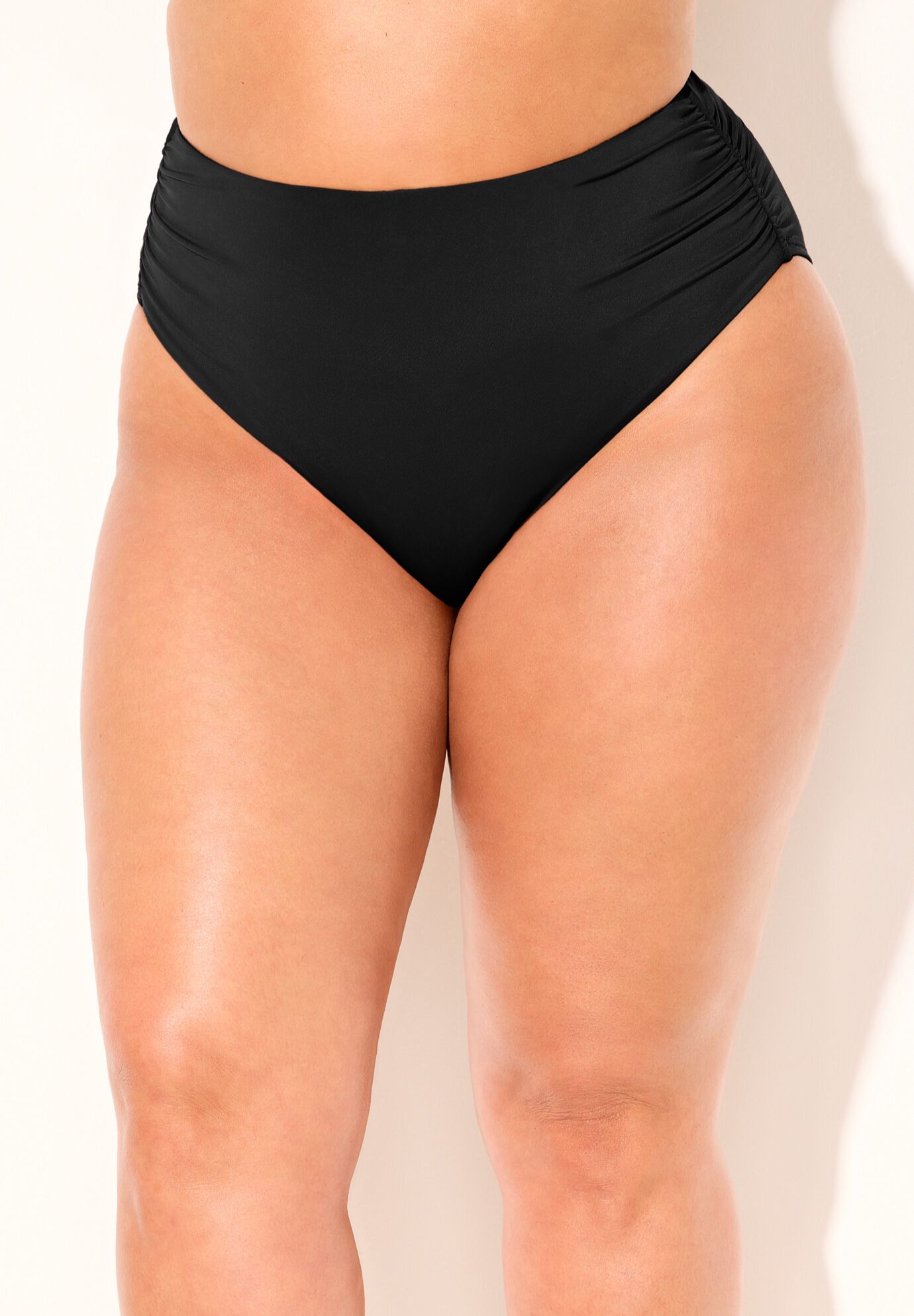 Side Shirred High Waist Swim Brief, BLACK, alternate image number null