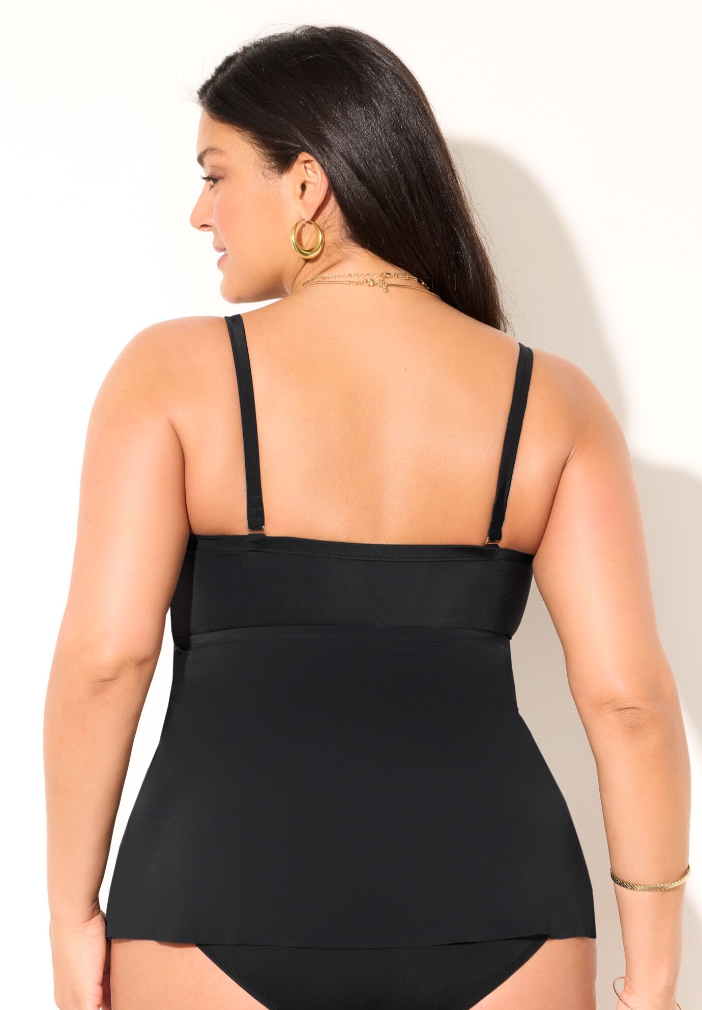 Smocked Bandeau Tankini Top, BLACK, alternate image number null