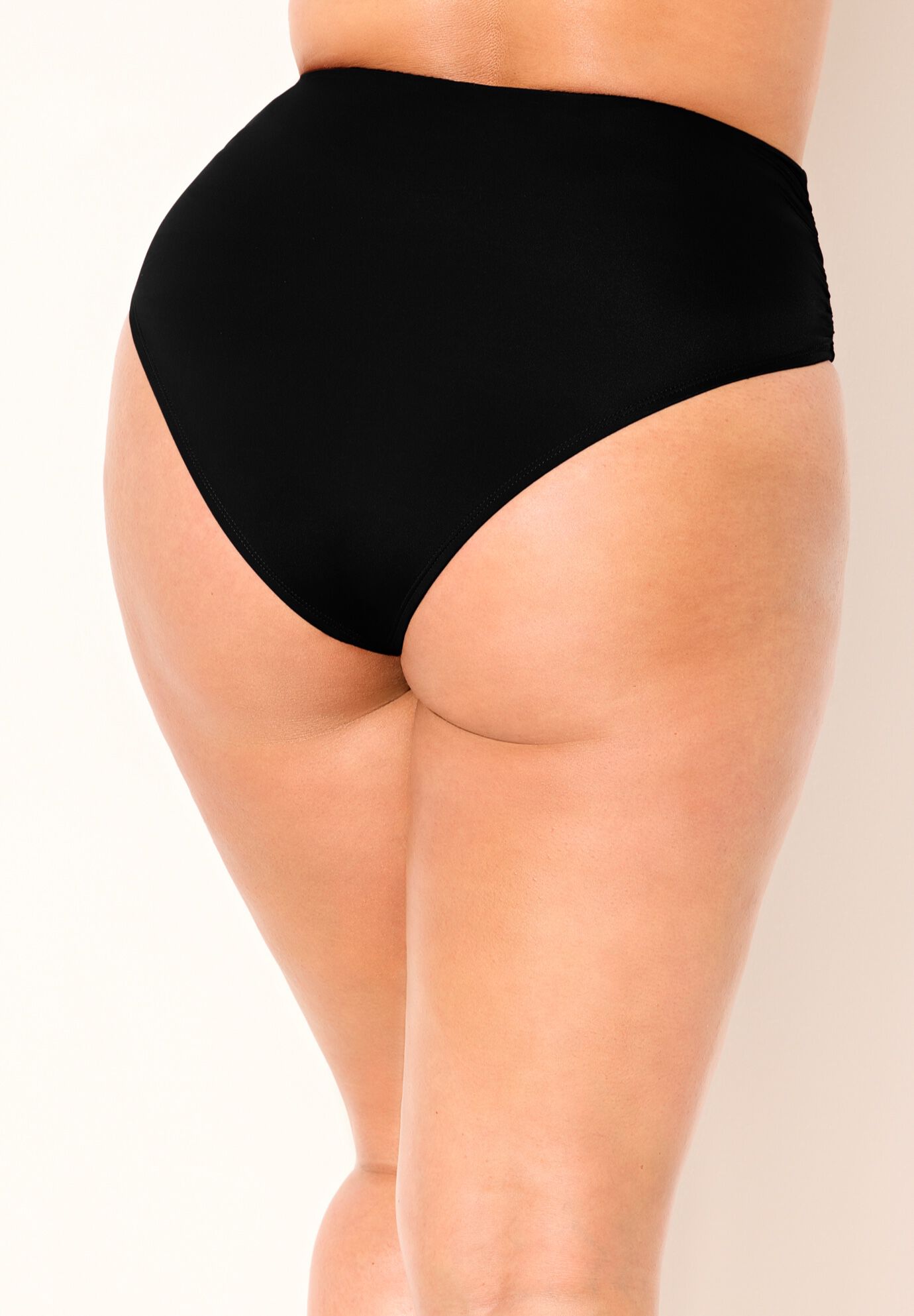 Side Shirred High Waist Swim Brief, BLACK, alternate image number null