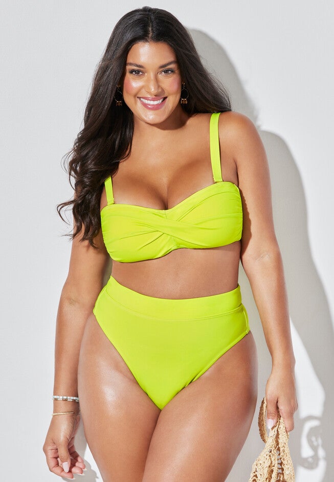 Valentine Ruched Bandeau High Waist Bikini Set, , alternate image number null